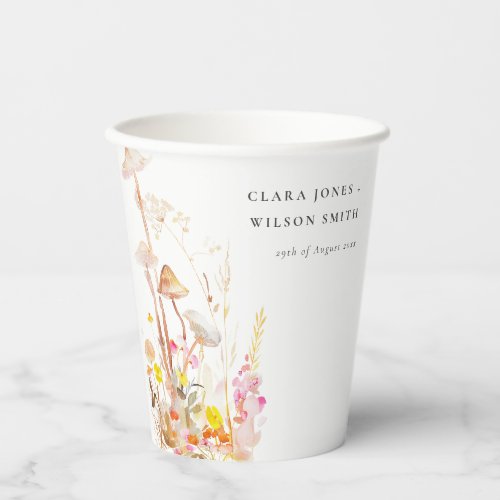 Chic Wildflower Mushroom Autumn Botanical Wedding Paper Cups