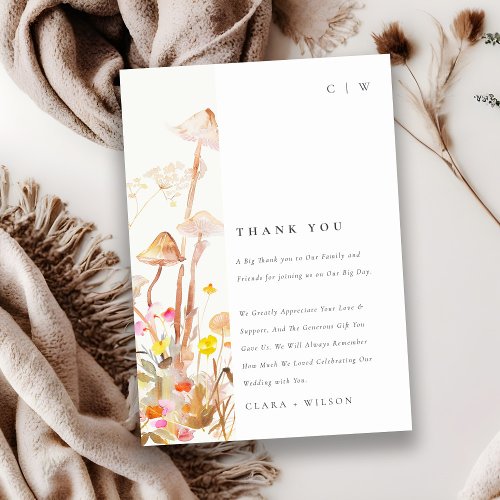 Chic Wildflower Mushroom Autumn Botanical Wedding Thank You Card