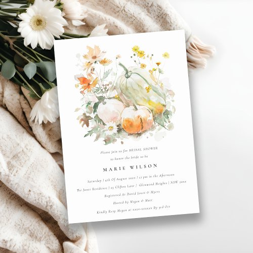 Chic Wildflower Pumpkin Watercolor Bridal Shower Invitation