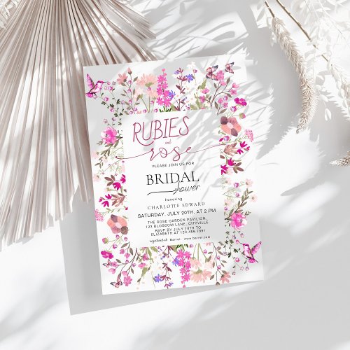 Chic Wildflower Ruby Rose Bridal Shower  Invitation