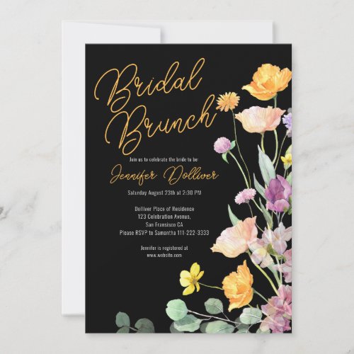 Chic Wildflower Script Bridal Brunch Invitation