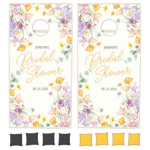 Chic Wildflower Script Bridal Shower Cornhole Set