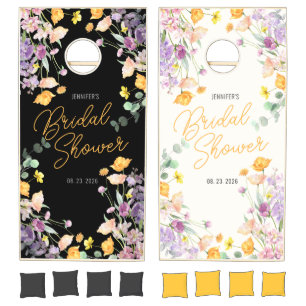 Chic Wildflower Script Bridal Shower Cornhole Set