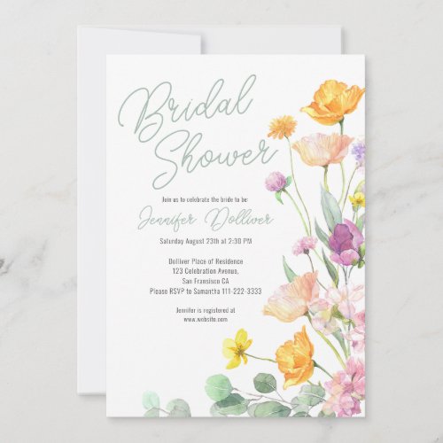 Chic Wildflower Script Bridal Shower Invitation