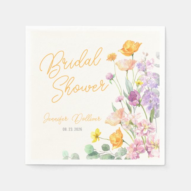 Chic Wildflower Script Bridal Shower Napkins (Front)