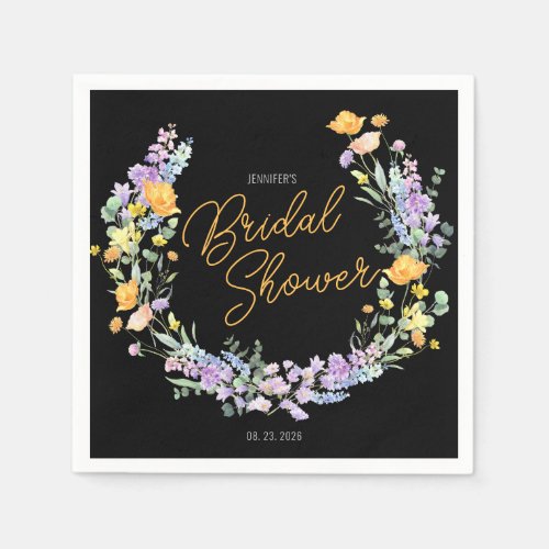 Chic Wildflower Script Bridal Shower Napkins