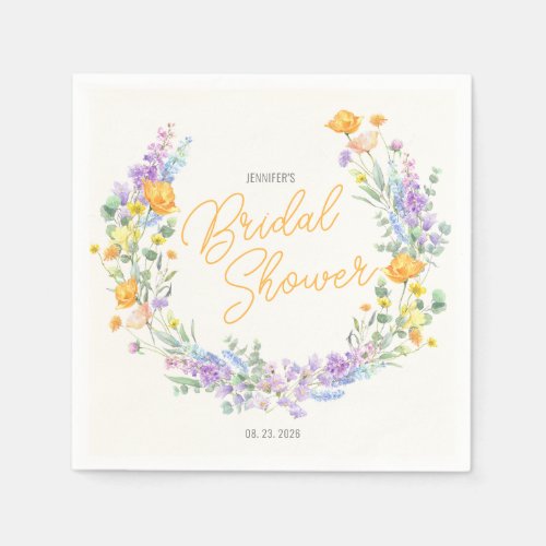 Chic Wildflower Script Bridal Shower Napkins