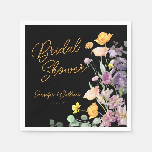 Chic Wildflower Script Bridal Shower Napkins