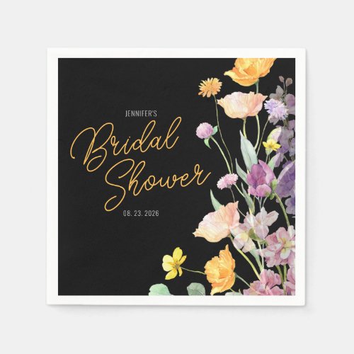 Chic Wildflower Script Bridal Shower Napkins