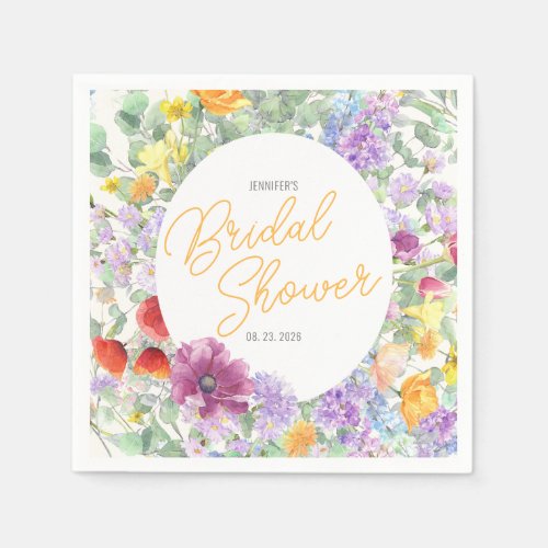 Chic Wildflower Script Bridal Shower Napkins