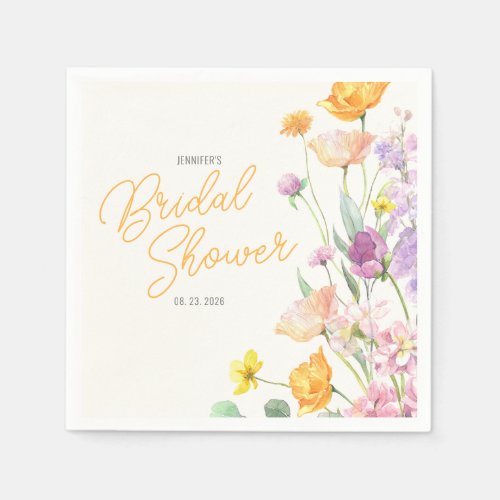 Chic Wildflower Script Bridal Shower Napkins