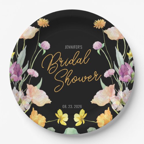 Chic Wildflower Script Bridal Shower Paper Plates