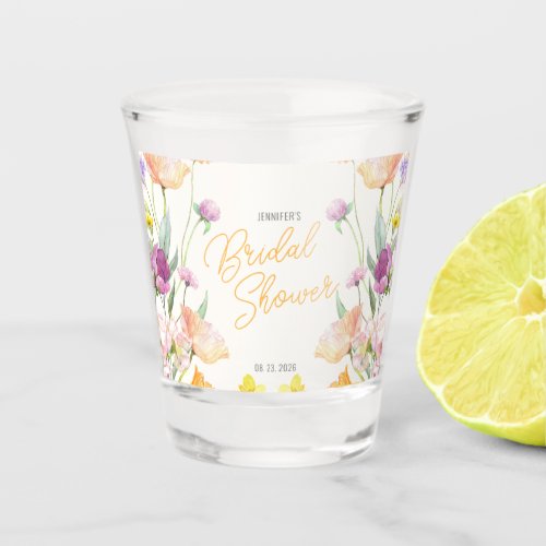 Chic Wildflower Script Bridal Shower Shot Glass