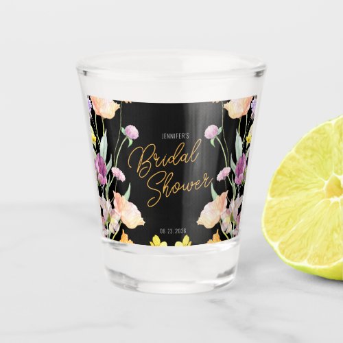 Chic Wildflower Script Bridal Shower Shot Glass