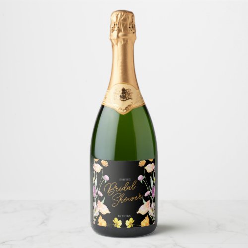 Chic Wildflower Script Bridal Shower Sparkling Wine Label