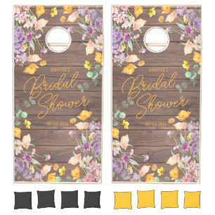 Chic Wildflower Script Bridal Shower Wood Cornhole Set