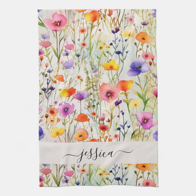 Chic wildflower script name  kitchen towel (Vertical)