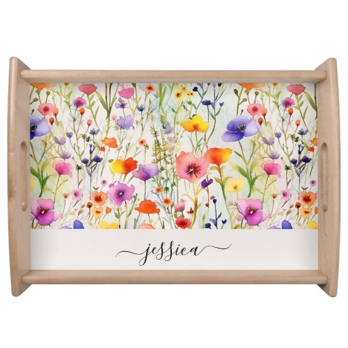 Chic wildflower script name  serving tray