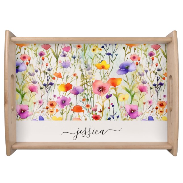 Chic wildflower script name  serving tray (Front)