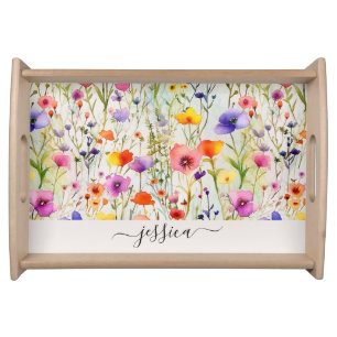 Chic wildflower script name  serving tray