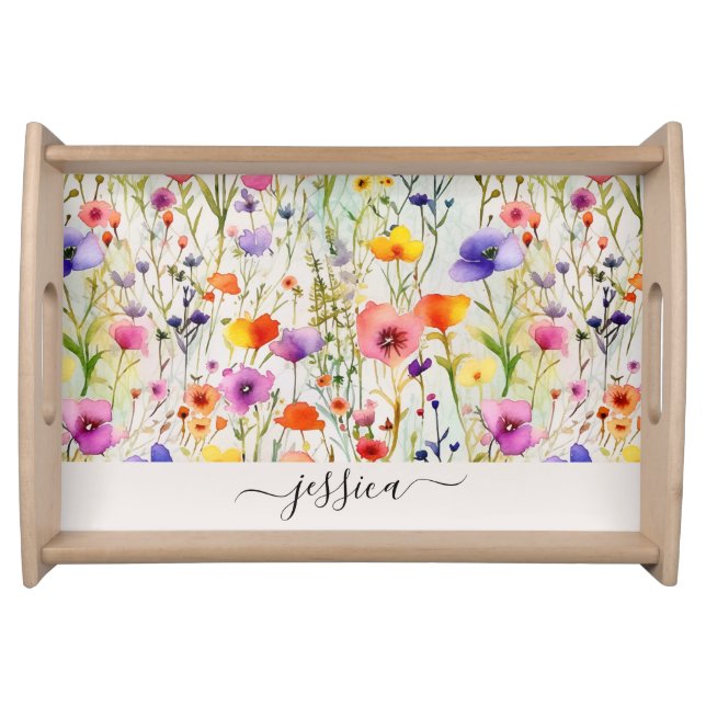 Chic wildflower script name  serving tray (Front)