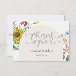 Chic Wildflower Sunflower Butterflies Thank You Card