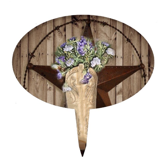 Chic Wildflower Texas Star Western country cowgirl Cake Topper (Front)
