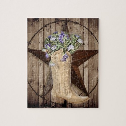 Chic Wildflower Texas Star Western country cowgirl Jigsaw Puzzle