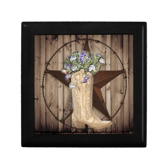 Chic Wildflower Texas Star Western country cowgirl Keepsake Box (Front)