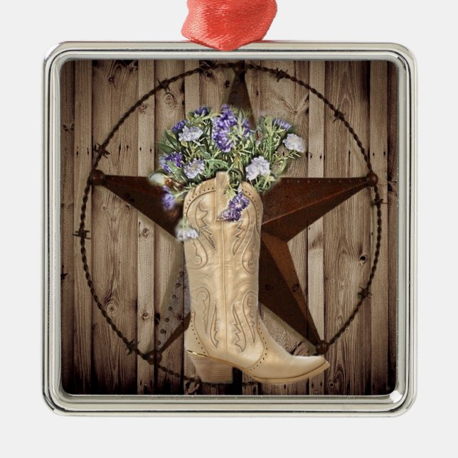 Chic Wildflower Texas Star Western country cowgirl Metal Ornament (Front)