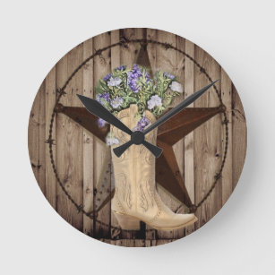 Chic Wildflower Texas Star Western country cowgirl Round Clock