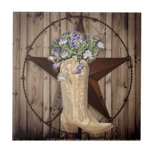 Chic Wildflower Texas Star Western country cowgirl Tile