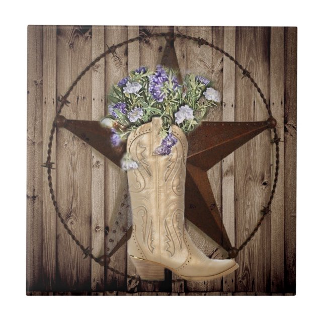 Chic Wildflower Texas Star Western country cowgirl Tile (Front)