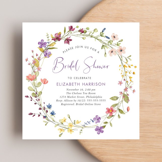 Chic Wildflower Watercolor Bridal Shower Invitation (Creator Uploaded)