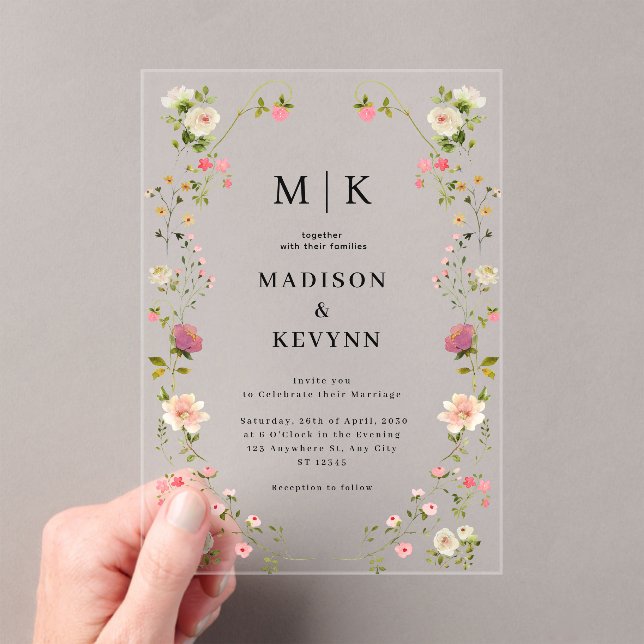 Chic Wildflower  Wedding Acrylic Invitations (Insitu (Handheld))