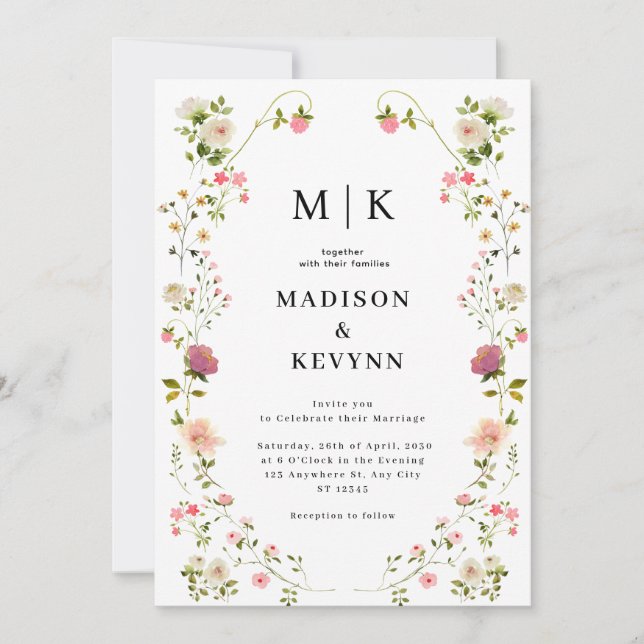 Chic Wildflower  Wedding Invitation (Front)