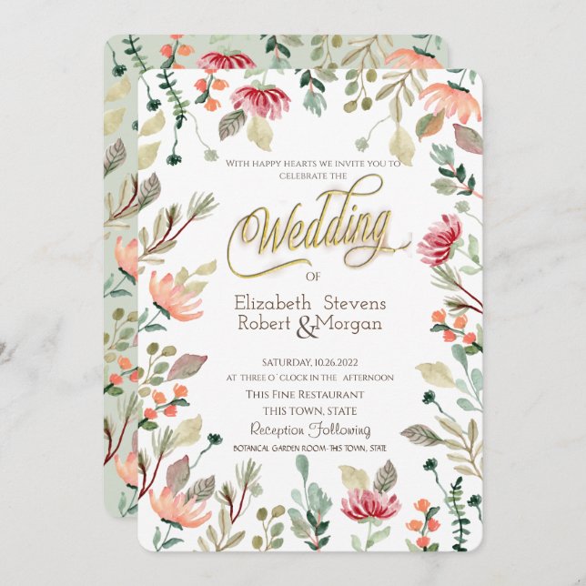 Chic Wildflower Wedding    Invitation (Front/Back)