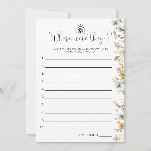 Chic Wildflower Where Were They Bridal Shower Game Invitation