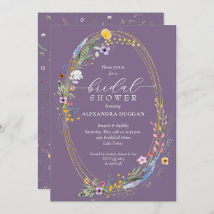 Chic Wildflower Wreath Purple Bridal Shower Invitation