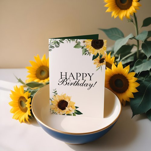 Chic Wildflower Yellow Sunflower Happy Birthday Card