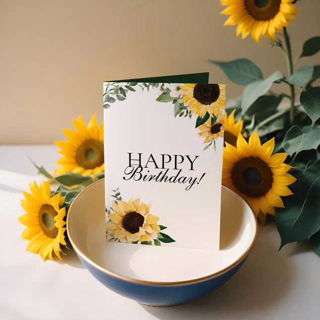 Chic Wildflower Yellow Sunflower Happy Birthday Card | Zazzle
