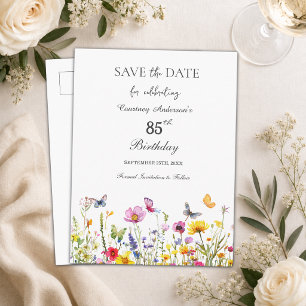 Chic Wildflowers 85th Birthday Party Save the Date Postcard