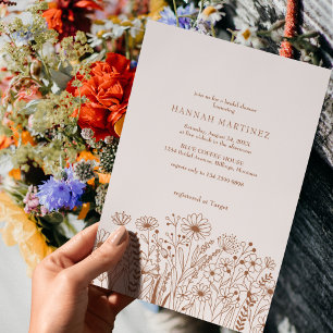Chic Wildflowers Boho Burnt Orange Bridal Shower Invitation