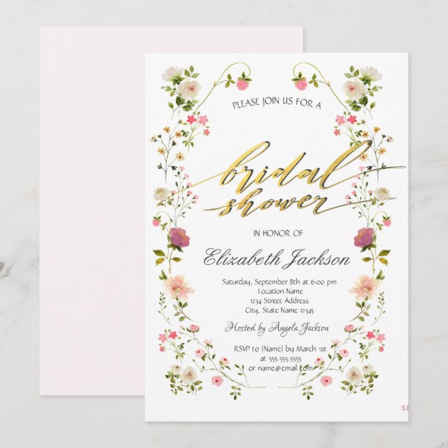 Chic Wildflowers Bridal Shower  Invitation (Front/Back)