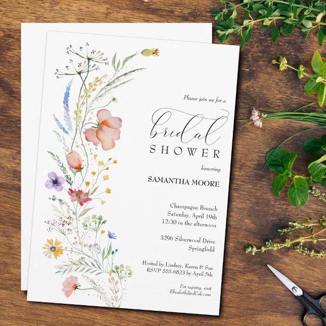 Chic Wildflowers Bridal Shower Invitation | Zazzle