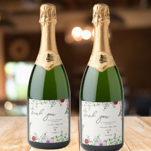 Chic Wildflowers Floral Wedding Thank You Favor Sparkling Wine Label