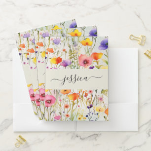Chic wildflowers pattern script name pocket folder