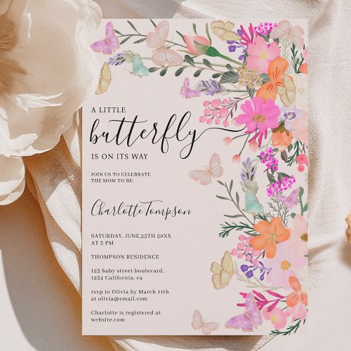Chic wildflowers spring butterfly baby shower invitation