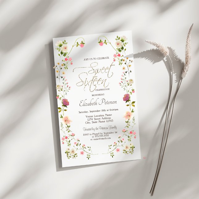 Chic Wildflowers Sweet 16 Invitation (Creator Uploaded)