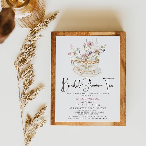 Chic Wildflowers Tea Party Bridal Shower Invitation